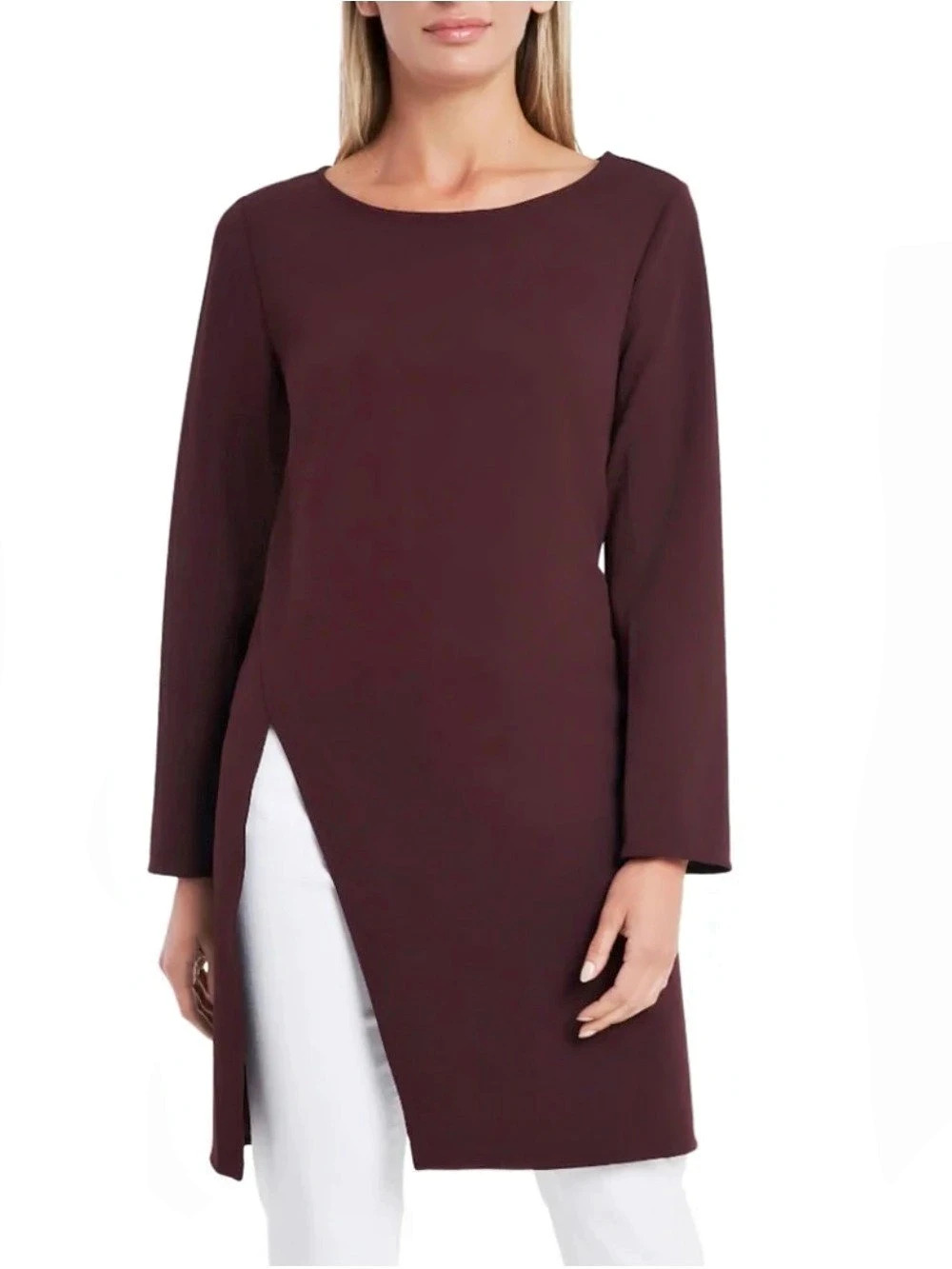 Vince Camuto Side Slit Crepe Ponte Tunic Burgundy Large